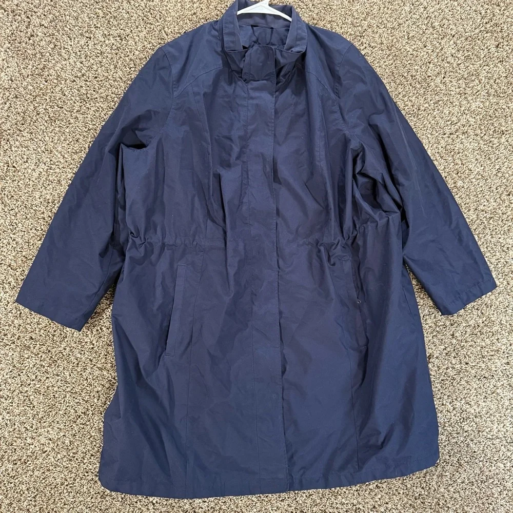 Lands End Navy Long Jacket Women’s XL American Airlines Oeko-Tex Lined Zip *Read
